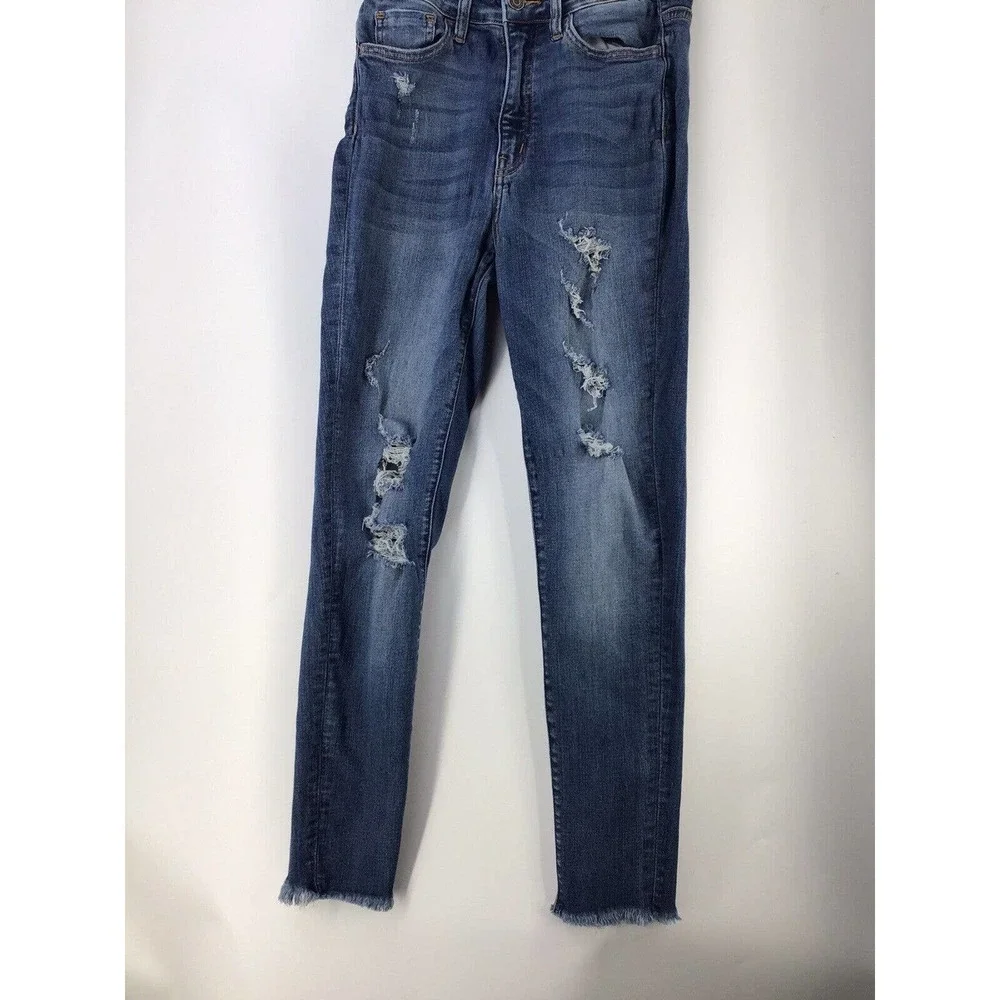 Bridge by Gly Mid Rise Ankle Skinny Jeans Sz 26X29 Distressed Ripped Raw Hem - Picture 5 of 11